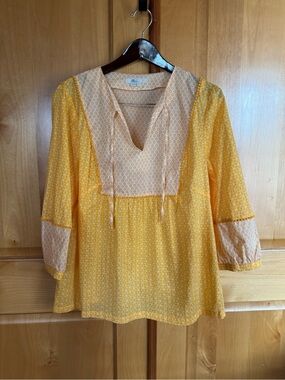 Boden Yellow Peasant Tunic with White Contrast Yoke